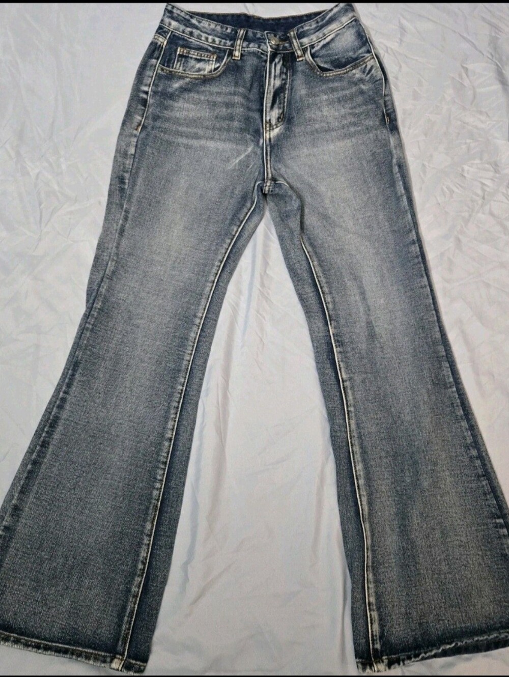 ROMWE Fairycore Star Pattern Women's Flare Leg Jeans - Washed Denim XS